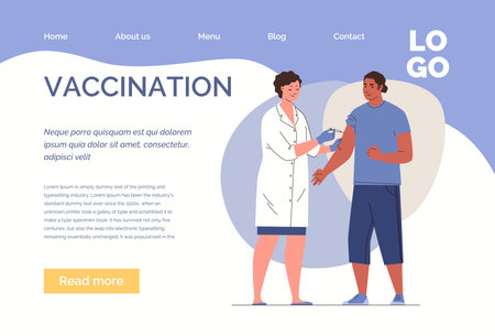 Nurse or doctor in latex gloves inoculates person. concept of vaccination. Website, template, landing page. vector illustration. flat cartoon characters.のイラスト素材