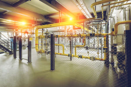 gas distribution unit and gas pipes installed in the boiler room