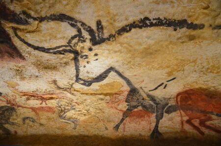 Bull cave painting prehistoric cave of Lascaux.の写真素材