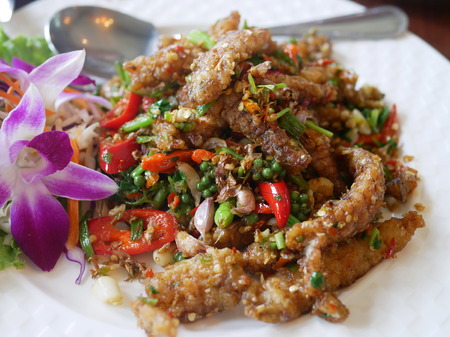 Mantise shrimp fried with herbs in Thai spicy style.の写真素材
