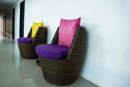 Modern seating available outside the hotelの写真素材