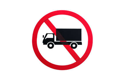No truck red road sign isolated on white backgroundの写真素材