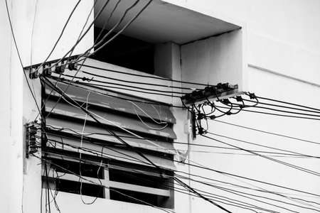 cables and wires in buildingの写真素材