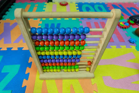 wooden abacus in room for childrenの写真素材
