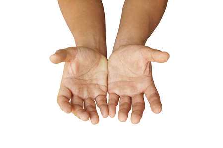 Empty man hands isolated on white background.