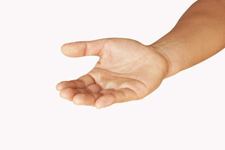 man empty hands isolated, palms on white background.の写真素材
