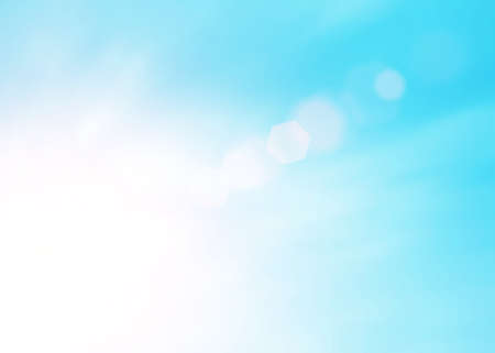 Sunshine clouds sky during morning background. Blue,white pastel heaven,soft focus lens flare sunlight. Abstract blurred cyan gradient of peaceful nature. Open view out windows beautiful summer springの写真素材