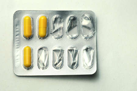 One packs of pills isolated on white background の写真素材