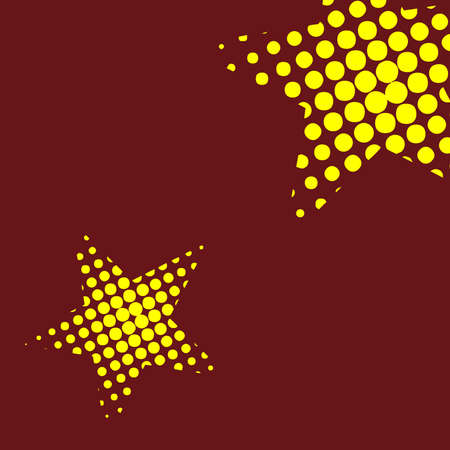 Yellow Halftone star the red background, halftone dot pattern.のイラスト素材