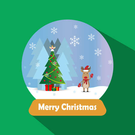 Snow globe with Christmas tree and reindeer.のイラスト素材