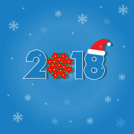 New Year 2018 with Santa hat and snowflakes design.のイラスト素材