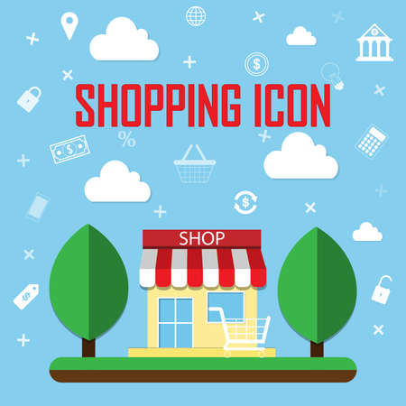 Shopping and e-commerce graphic design with white icons, vector illustration.
