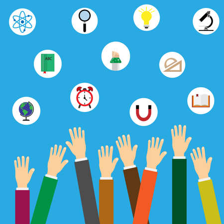 Human hand and icons of education.Modern vector illustration concept. infographics background education.のイラスト素材
