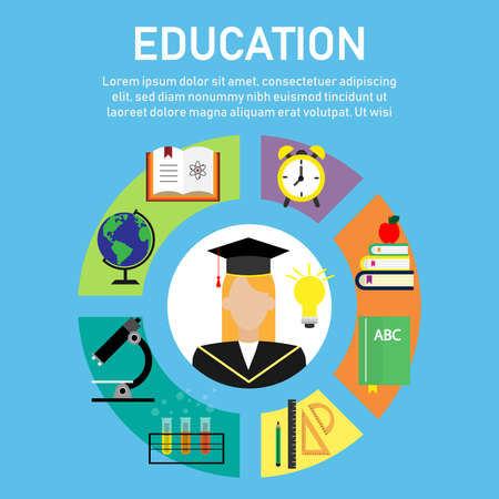 Education process cycle and graduation certificate achievement vector illustration. Educational and knowledge infographics concept.のイラスト素材