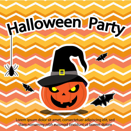 Halloween Party Theme have pumpkin,bat,spider and cobweb about use to greeting card, poster and adverting.のイラスト素材