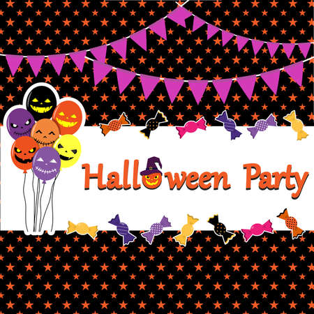 Cute Frame Halloween Theme of cheerful balloon, candy and flage on background. use to about poster, greeting card,advertion. put to text Halloween on background.のイラスト素材
