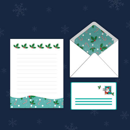Christmas Templates, Letters, Envelopes, Postcard Styles with Cherry, Candy The background is mint. Lovely pattern Can be used to write letters on various occasions.のイラスト素材