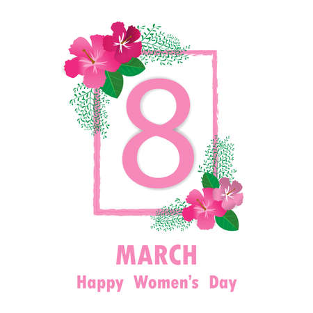 March 8 colorful flower greeting card Happy International Women's Day. Square Frame flower in...