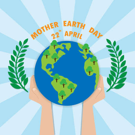 Mother Earth Day concept. Human hands holding floating globe in space. Save our planet. Flat style...