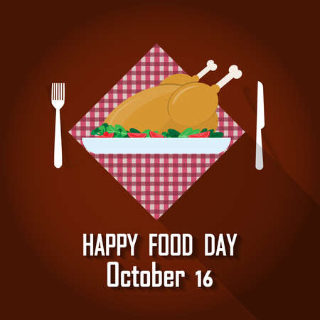 Worldwide food day with variety of nutritious food.Vegetables and Roasted Chicken  on the tray. Vector illustration.のイラスト素材