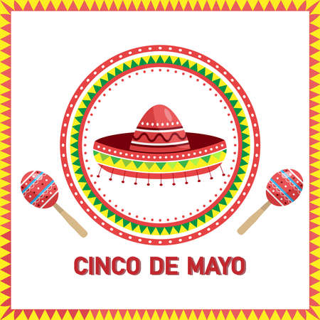Cinco de Mayo celebration in Mexico. sombrero and maracas.Vector illustration.のイラスト素材
