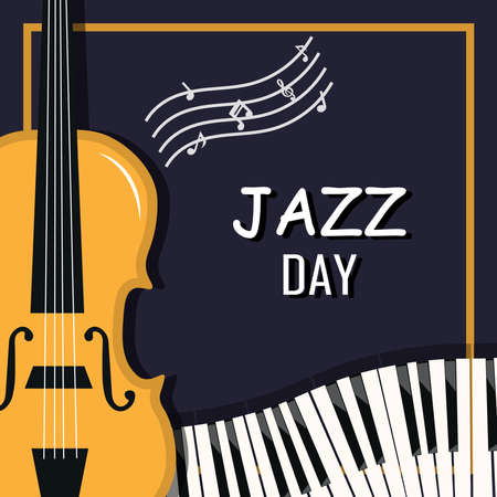 International jazz day background with musical instruments about piano and violine. Vector illustration.のイラスト素材