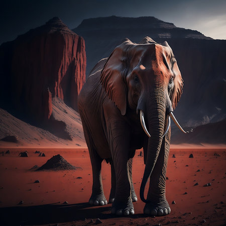 Elephant in the desert. 3d rendering. Computer digital drawing.の素材