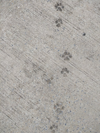 Dog paw marks on concrete road.の写真素材