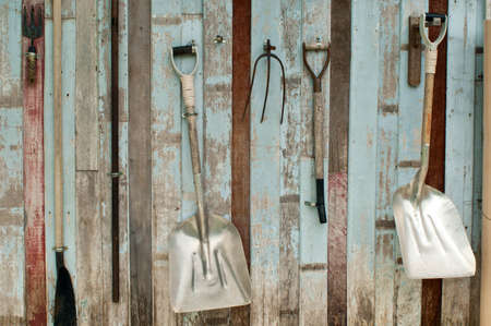 Tools keeping on the old wallの写真素材
