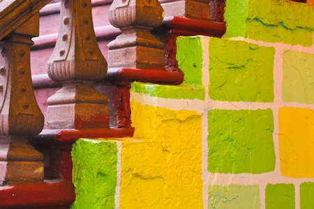 The stairs and colorful wall of the shopの写真素材