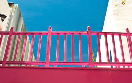 Connection at the terraces and blue skyの写真素材