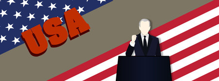 Banner. President of the United States with a podium. Business Presentation Vector Template Used For Decoration, Advertising Design, Website Or Publication, Banner And Poster, Cover And Brochureのイラスト素材