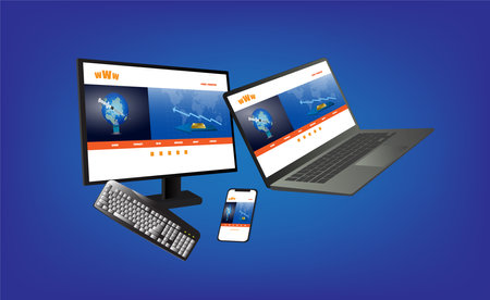 laptop, tablet, phone and web browser on a blue backgroundのイラスト素材