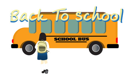 Sticker students go on a yellow school bus back to school, Business Presentation Vector Template use...