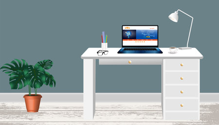 laptop on white desk simple desk designのイラスト素材