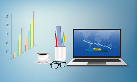 laptop business marketing Use it for illustration, cover, poster about business, finance and marketing.のイラスト素材