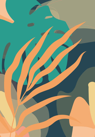 Colorful leaves palm floral lines art print design. Botanical Wall Art Vector Abstract art design for wall print.のイラスト素材