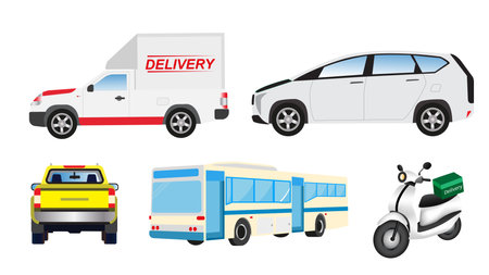 Car set collection on white background used for decoration, advertising design, website or print, banner and poster and brochure.のイラスト素材