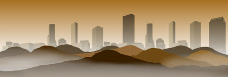 banner city landscape with panoramic mountainsのイラスト素材