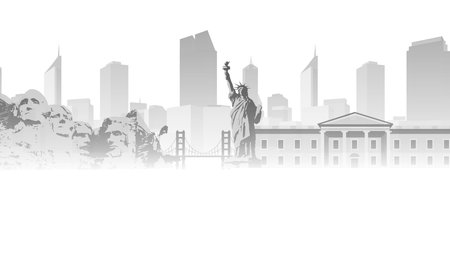 Landmarks in America in gray on white backgroundのイラスト素材