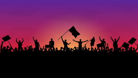 Protest crowd holding up placardのイラスト素材