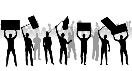 Protest crowd holding up placard style isolated on white backgroundのイラスト素材