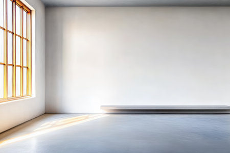 A well-lit room features a large window letting in natural light. The empty wall invites creativity for decoration or art placement, creating an open and airy atmosphere.の素材