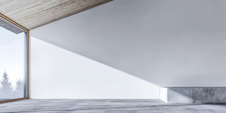 Bright room features a large window letting in soft sunlight, highlighting the minimalist design. The clean lines and spacious feel create a peaceful atmosphere, perfect for relaxation.の素材