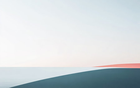 A serene view of a quiet sea with soft waves under a pastel sky during sunset. The colors blend in soothing gradients, creating a peaceful atmosphere.の素材