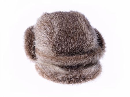 Winter Furry Cap, studio isolated photoの写真素材