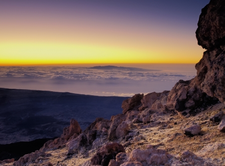 Sunrise on Teide(Gran Canaria in the background), Canary Islands, Spainの写真素材