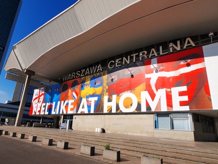 RAILWAY STATION IN WARSAW, POLAND - JUNE 7: Railway Station on June 7, 2012. Warsaw will host the opening match of the UEFA Euro 2012.のeditorial素材