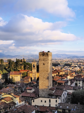 Bergamo, view from city hall tower, Lombardy, Italyのeditorial素材