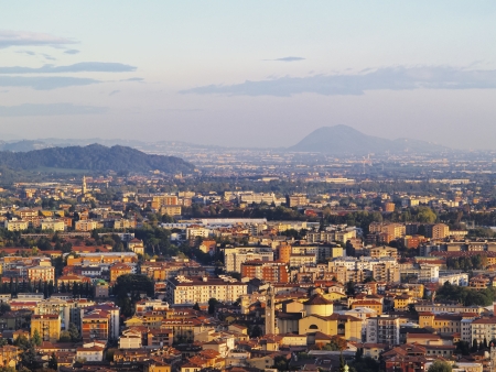 Bergamo, view from city hall tower, Lombardy, Italyの写真素材